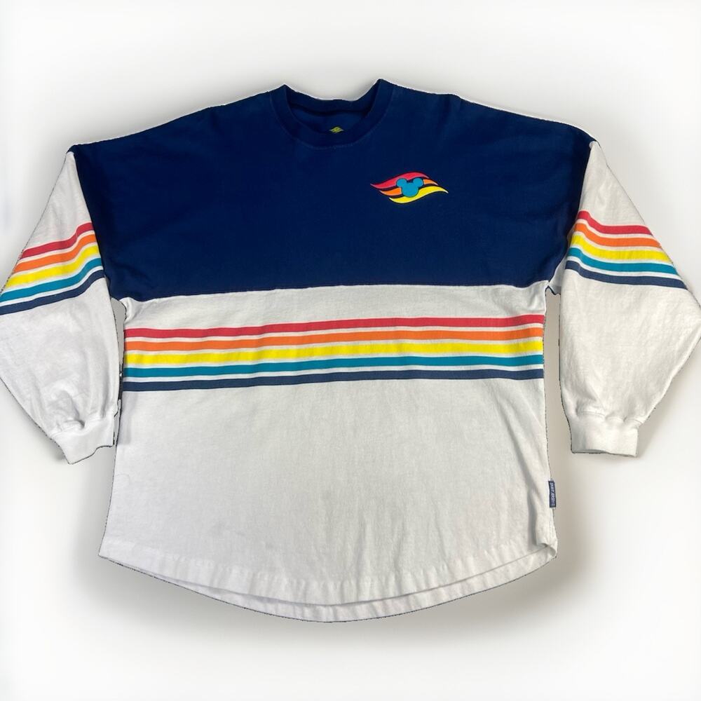 Disney Cruise Line Spirit Jersey Adult M Rainbow Stripe Long Sleeve Graphic